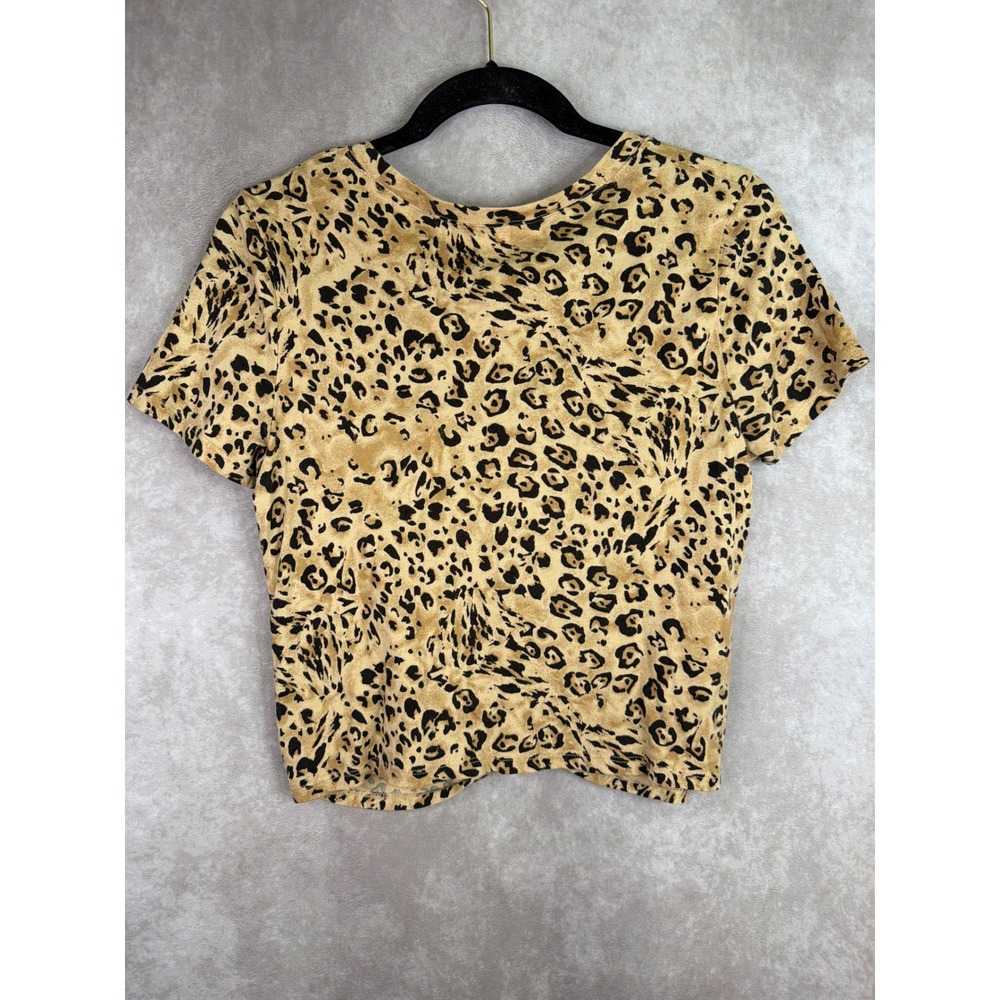 Hollister T-Shirt Women Medium Tan Leopard Print Front Twist Knot Cropped Baby T - Picture 4 of 5